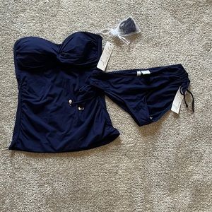 New with tags! Anne Coke tankini, navy top sz M, bottom sz L